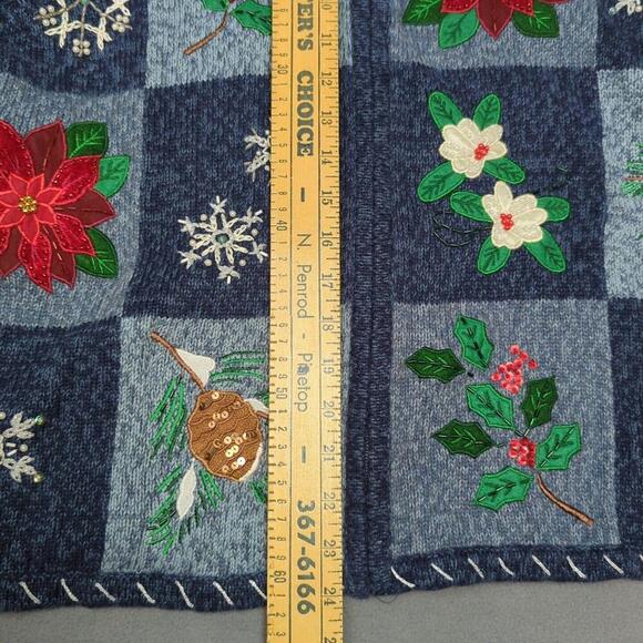 Tiara International Blue Poinsetta Christmas Sweater Vintage Y2K Embroidered - Picture 6 of 9